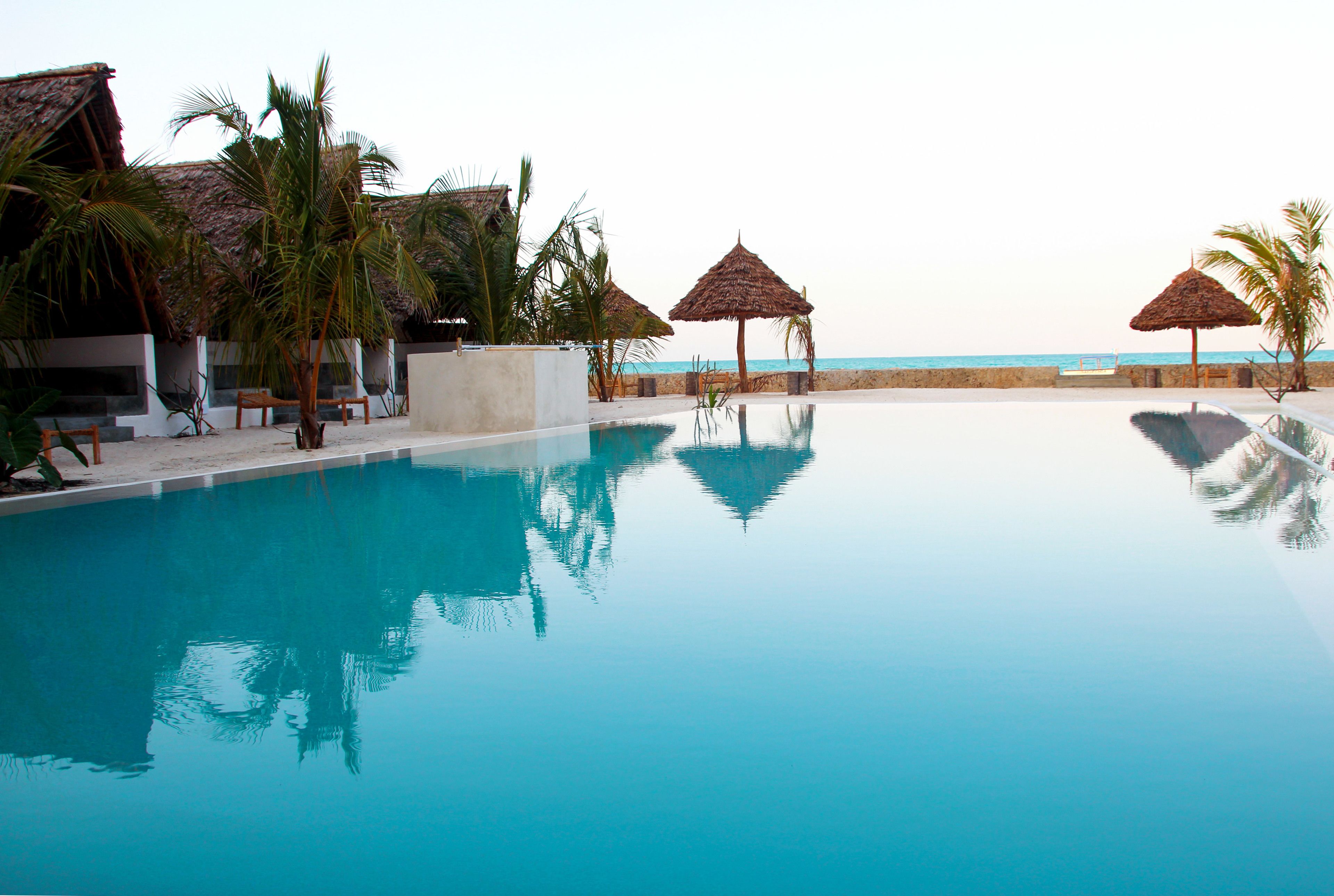 outdoor pool, pool loungers