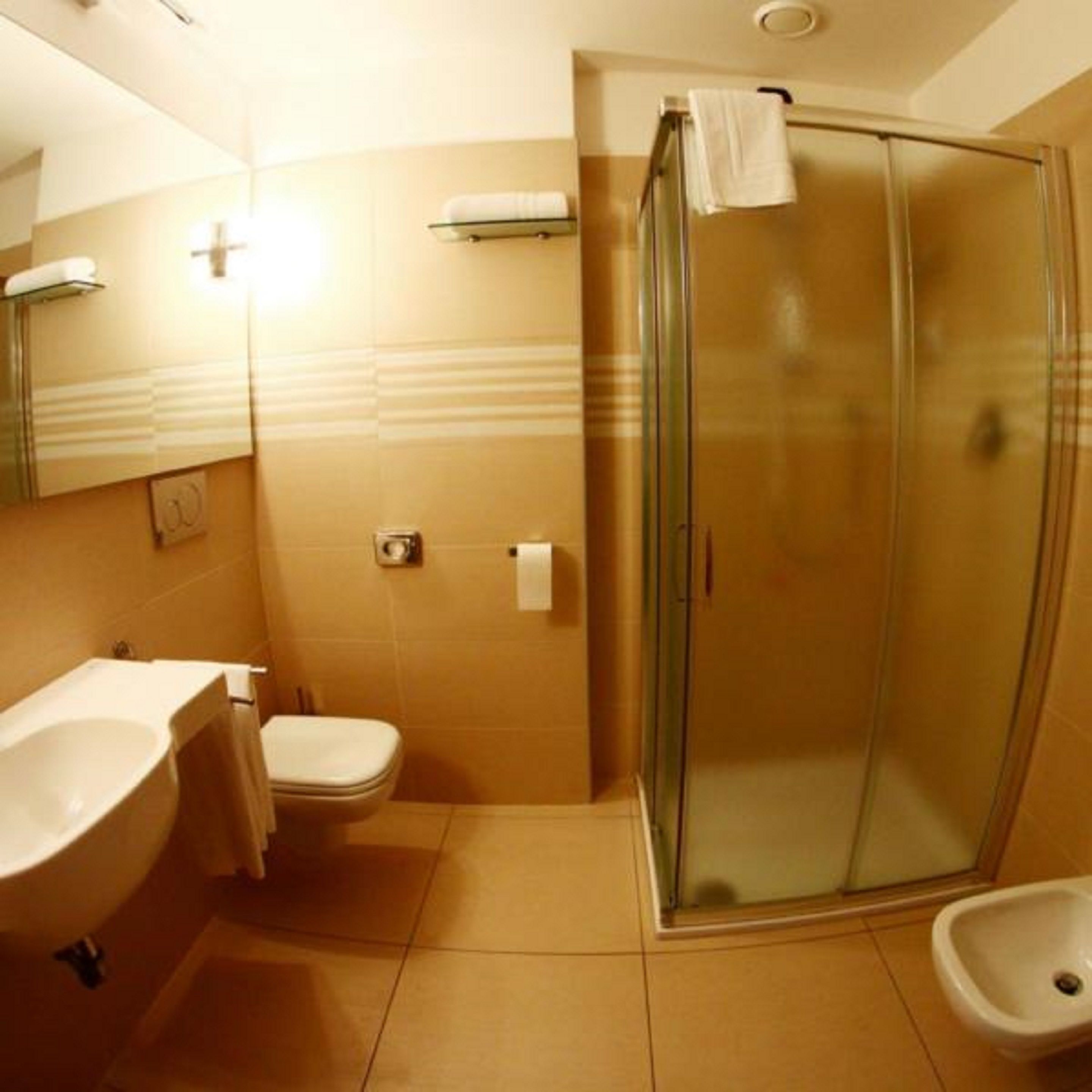 shower, free toiletries, bidet, towels