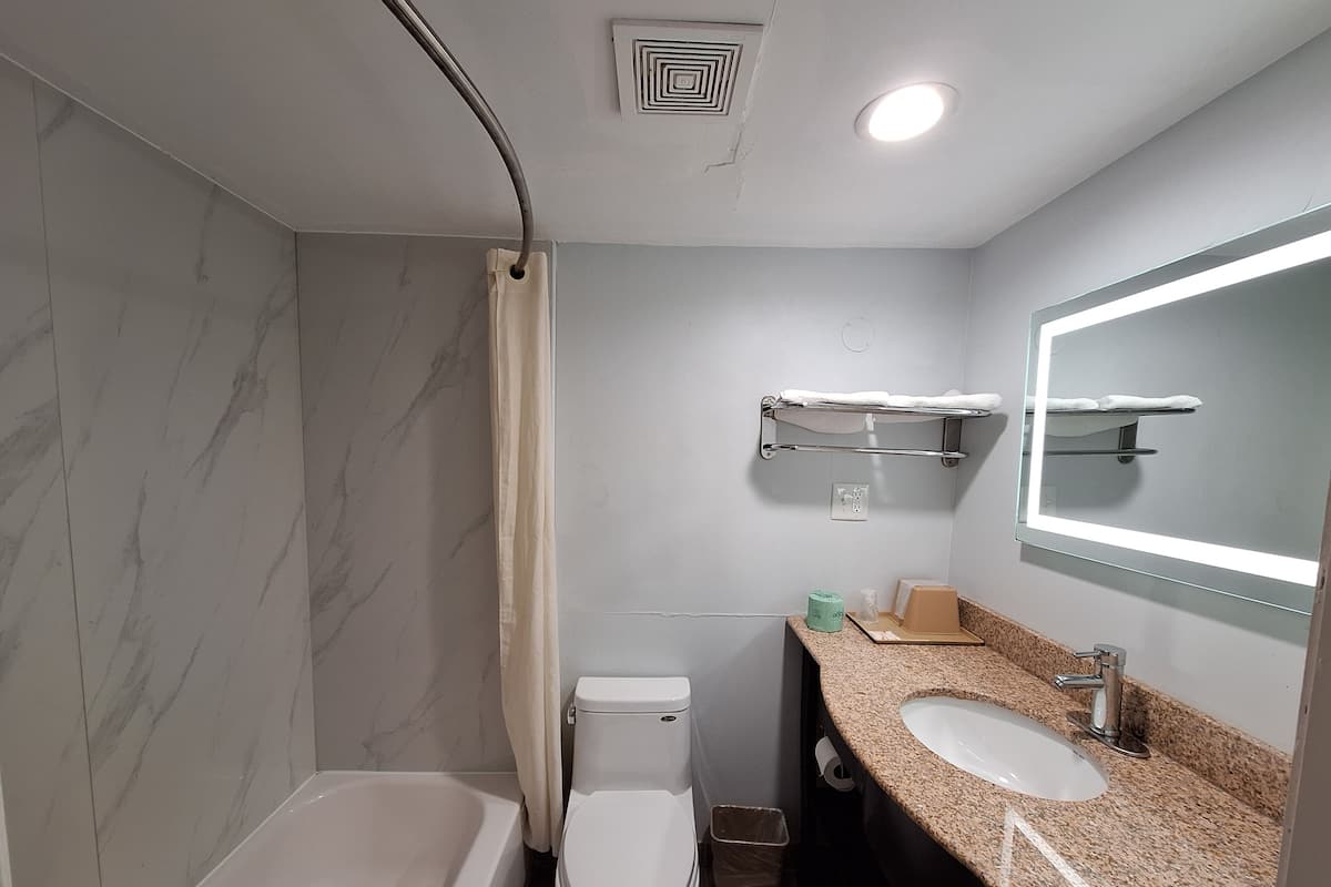 Room, 1 King Bed, Smoking | Bathroom | Combined shower/tub, free toiletries, towels