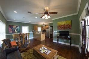 Premium Cottage, 1 King Bed with Sofa bed, Kitchen (Sandy) | Living room | Flat-screen TV