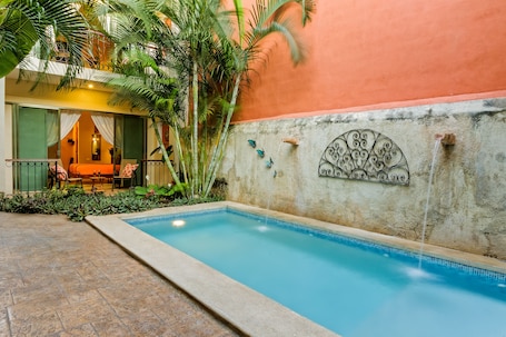 Outdoor pool, sun loungers