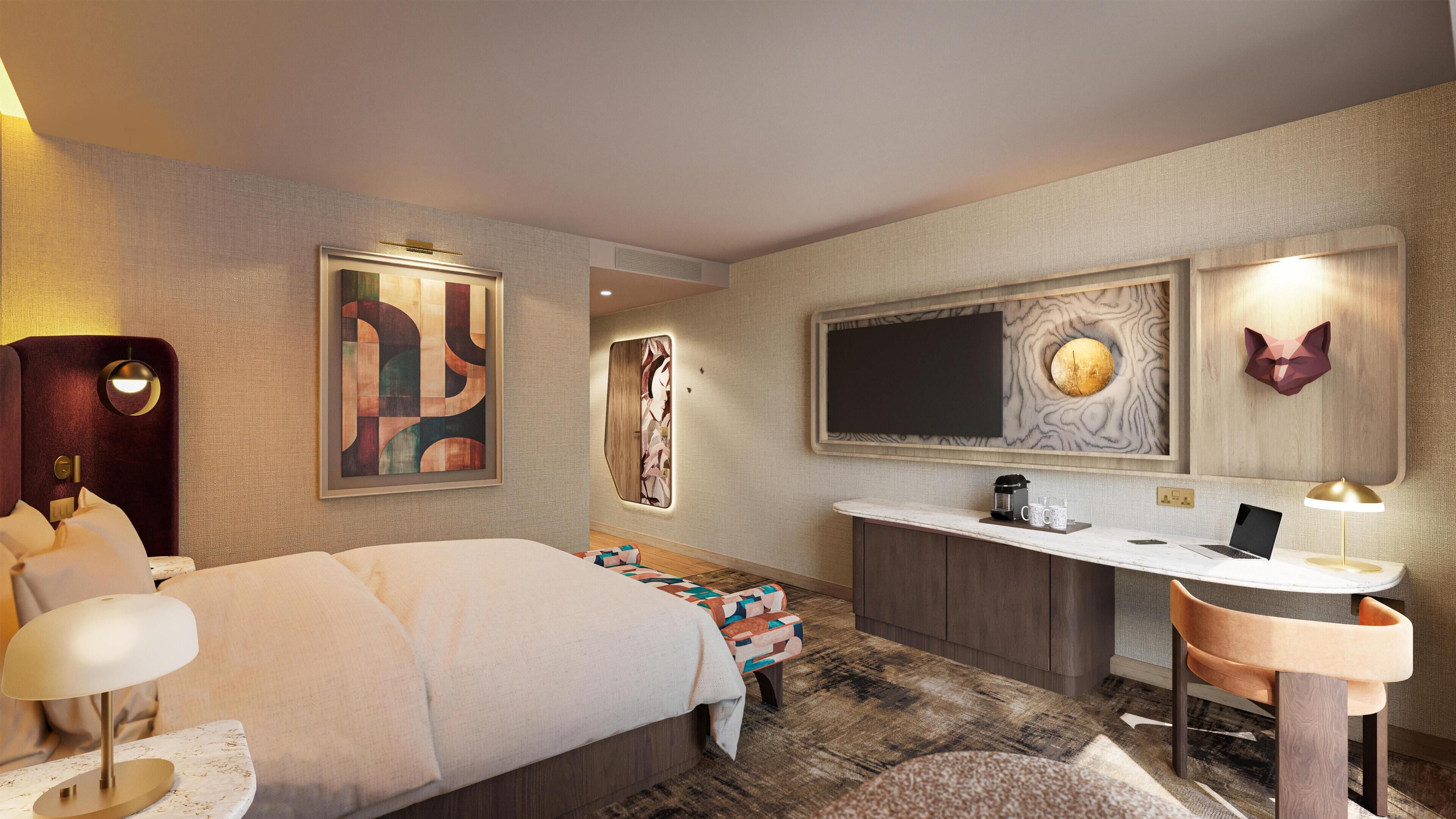 Superior-huone, 1 suuri parisänky | Ylelliset vuodevaatteet, tallelokero huoneessa, työpöytä