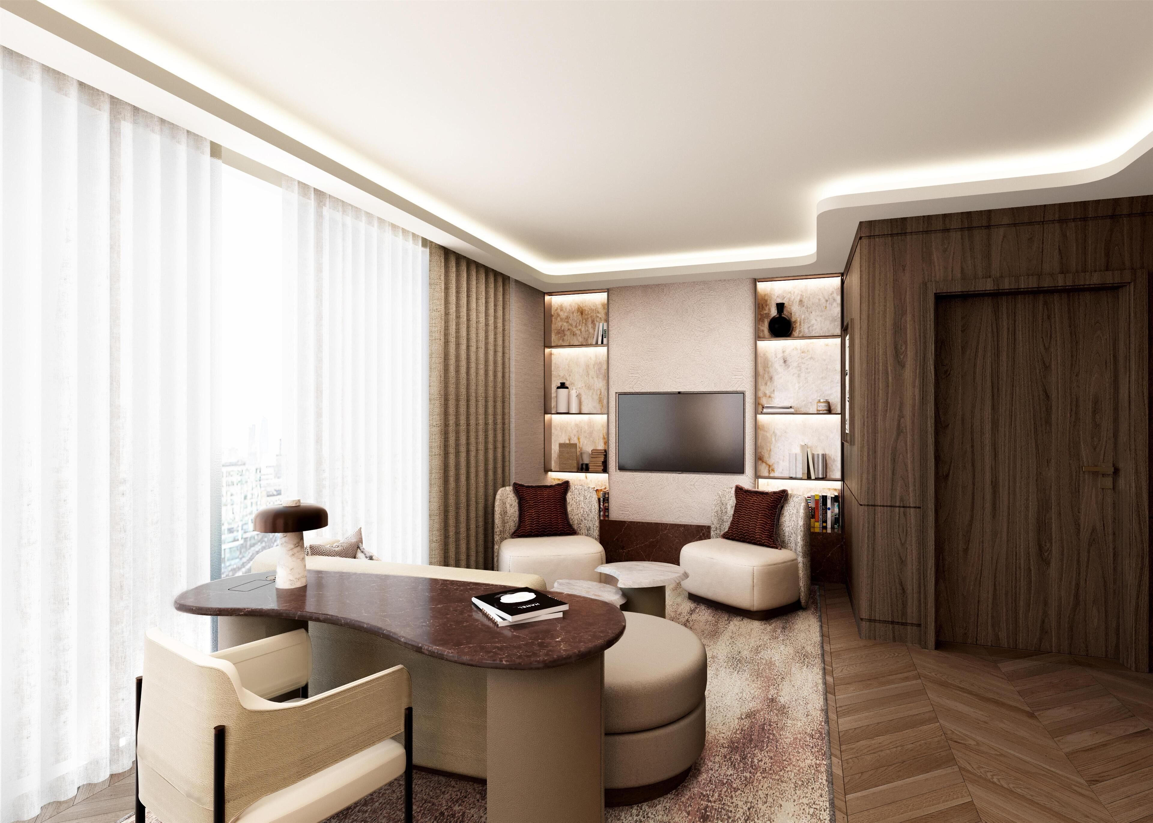 Værelse - 1 kingsize-seng - byudsigt | Opholdsområde | LED-tv