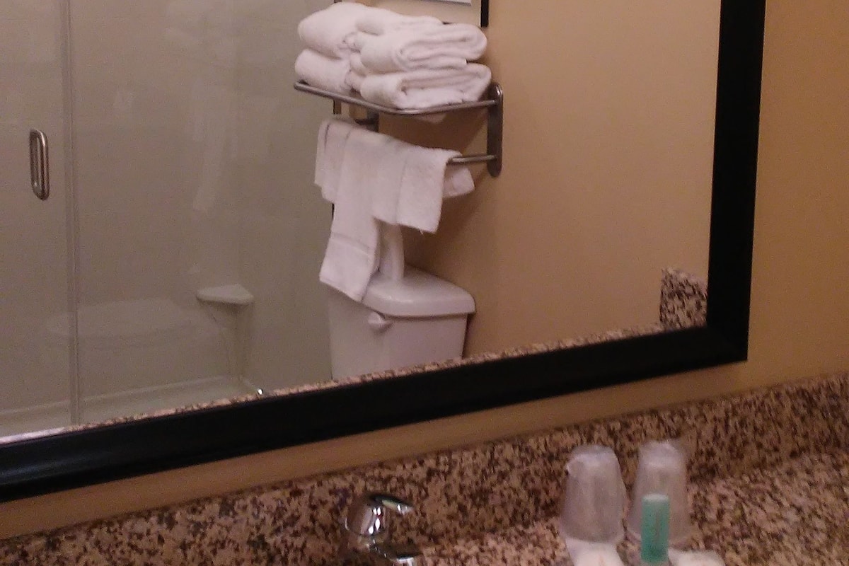 free toiletries, hair dryer, towels, soap