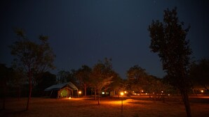 A campsite at night with tents and trees. - Big Game - Wilpattu by Eco Team (Pahala Maragahawewa)