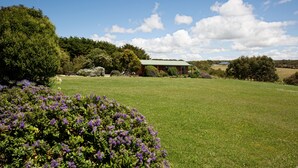 A grassy field with a building and trees in the background. - Buln Buln Cabins (Yanakie)