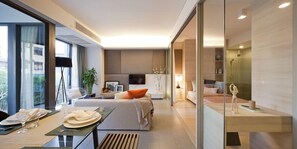 Two Bedroom Residence | Living room | LCD TV - Siamese Ratchakru Residence (Bangkok)