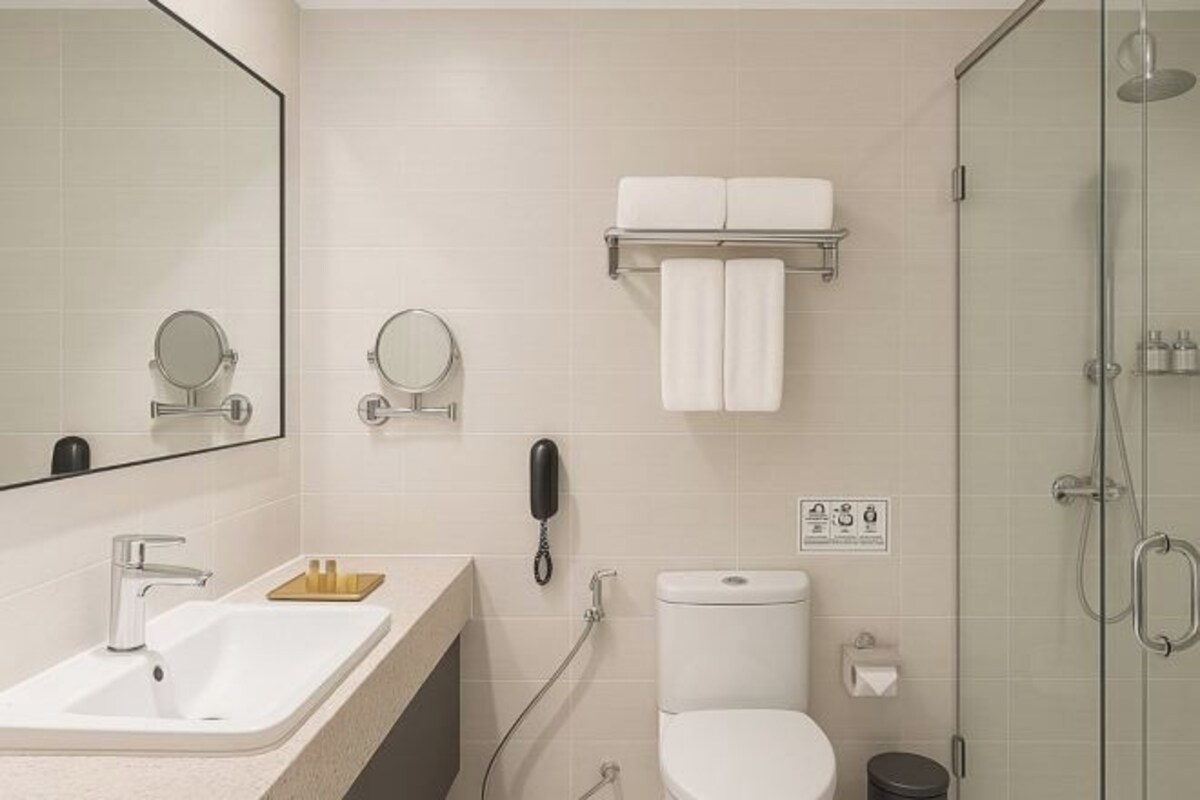 Bathroom | Shower, free toiletries, hair dryer, bathrobes