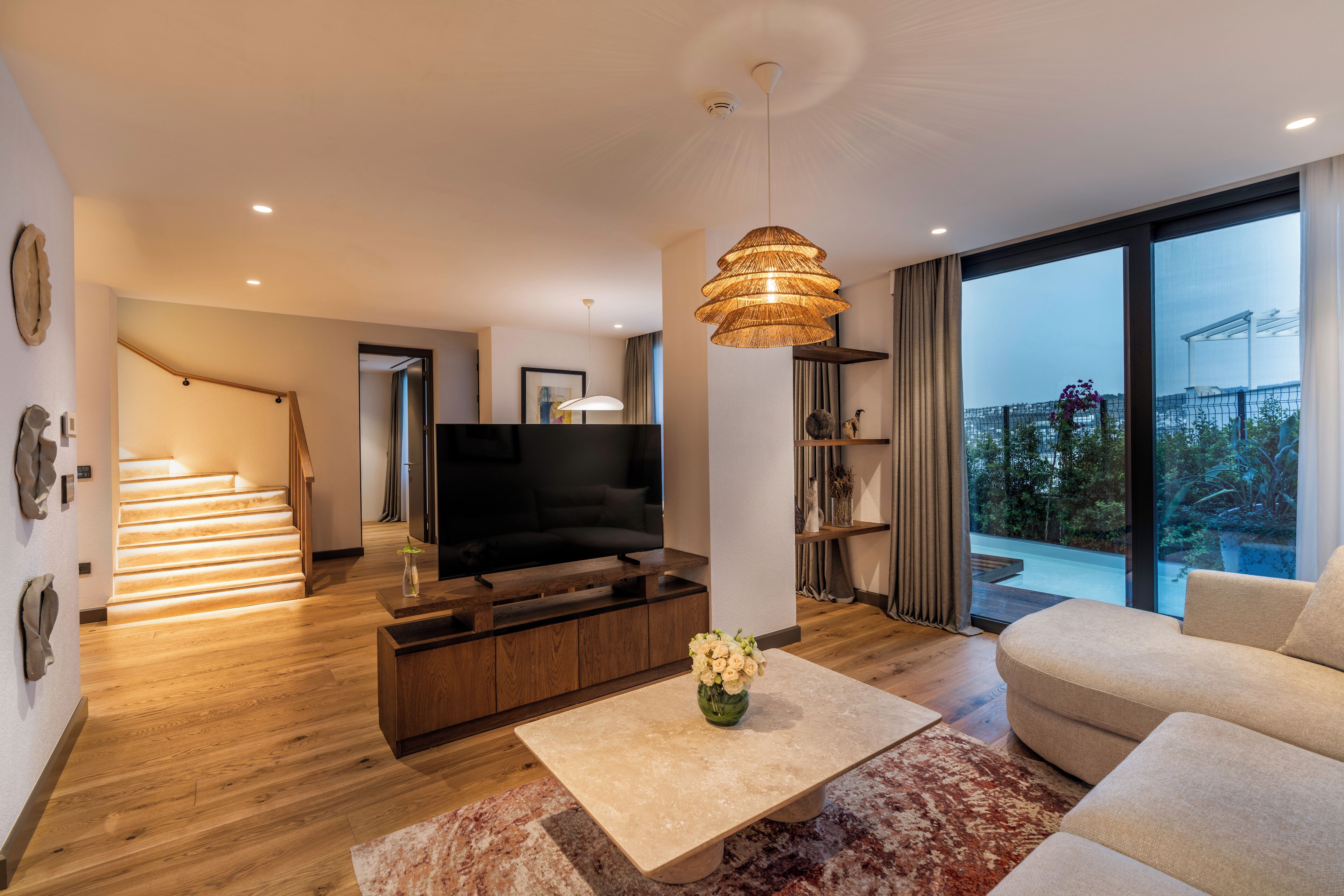 luxury villa, 4 bedrooms, private pool | living area | 42-inch lcd tv with satellite channels, tv