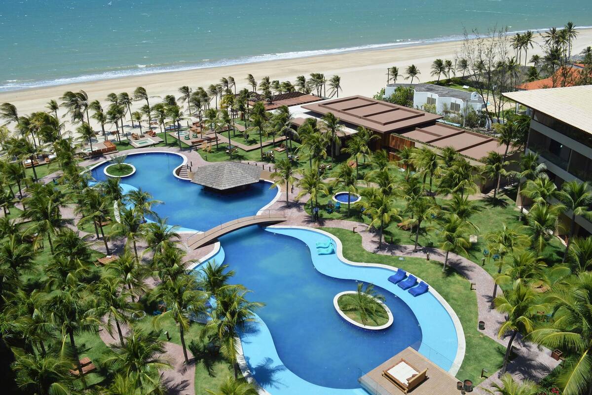 outdoor pool, pool umbrellas, pool loungers