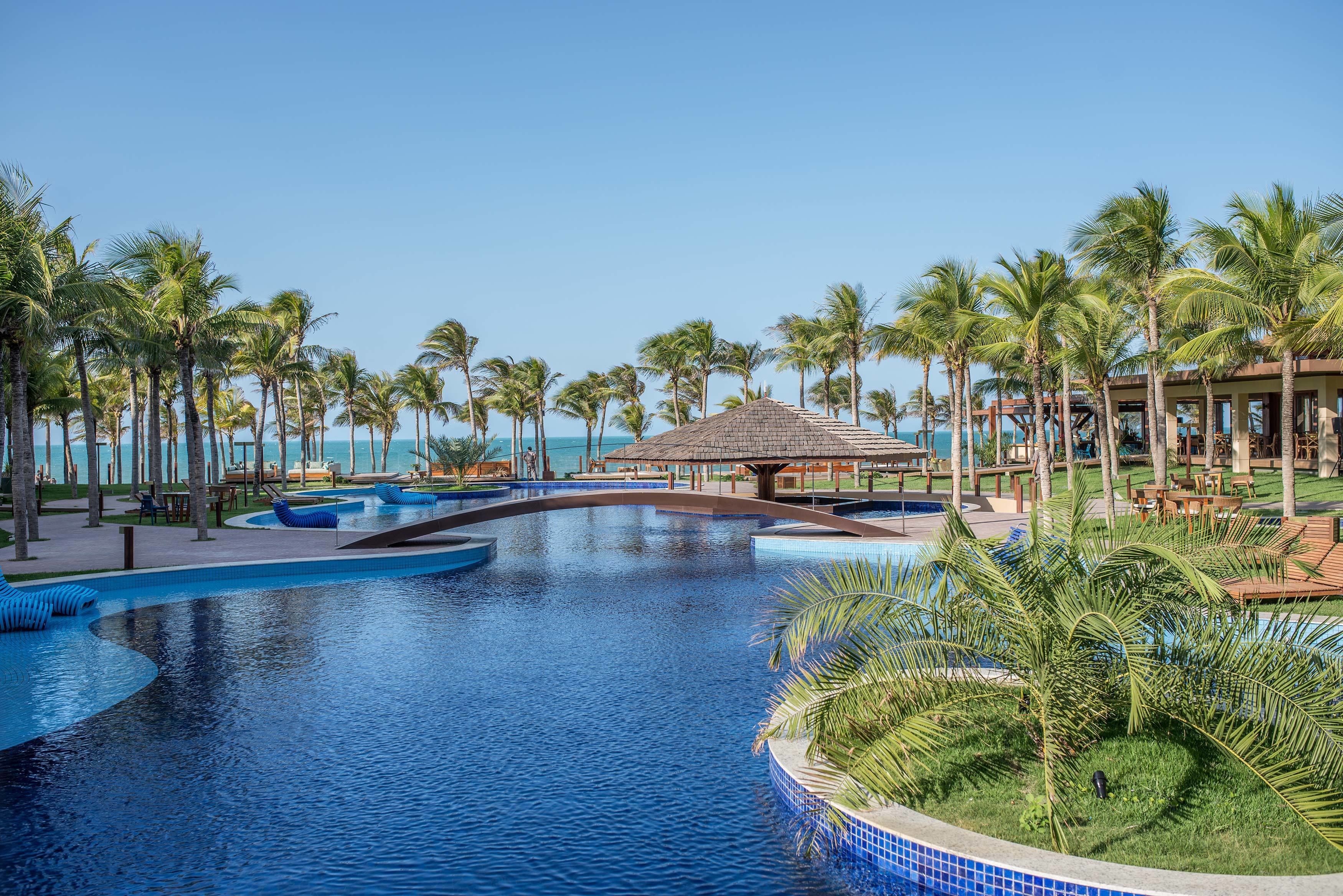 outdoor pool, pool umbrellas, pool loungers