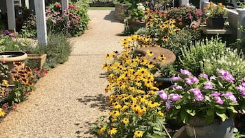 Zimmer, 2 Queen-Betten, Gartenblick | Blick auf den Garten