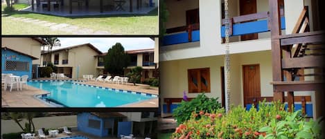 Piscine extérieure, chaises longues