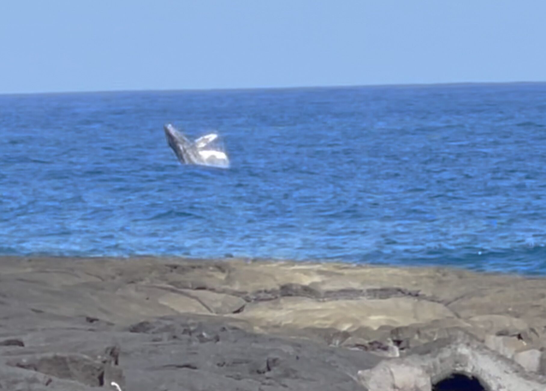 A rocky shoreline with a clear view of the ocean.