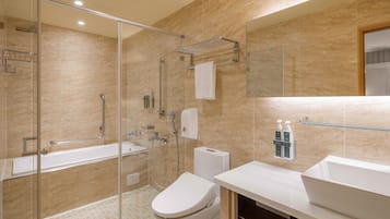 Shower, hydromassage showerhead, hair dryer, slippers