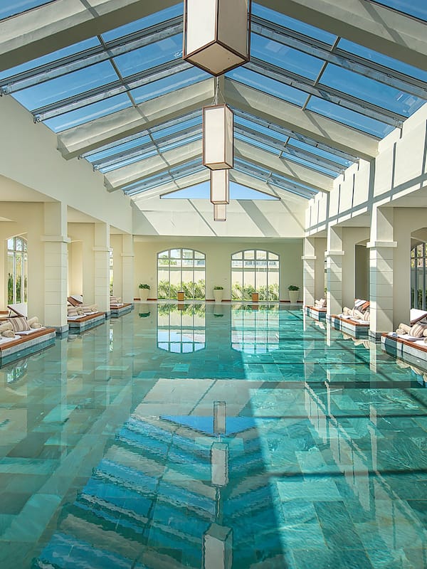 Indoor pool, outdoor pool, sun loungers