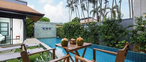 Villa Confort, 3 chambres, terrasse, vue sur la piscine | Terrasse/patio