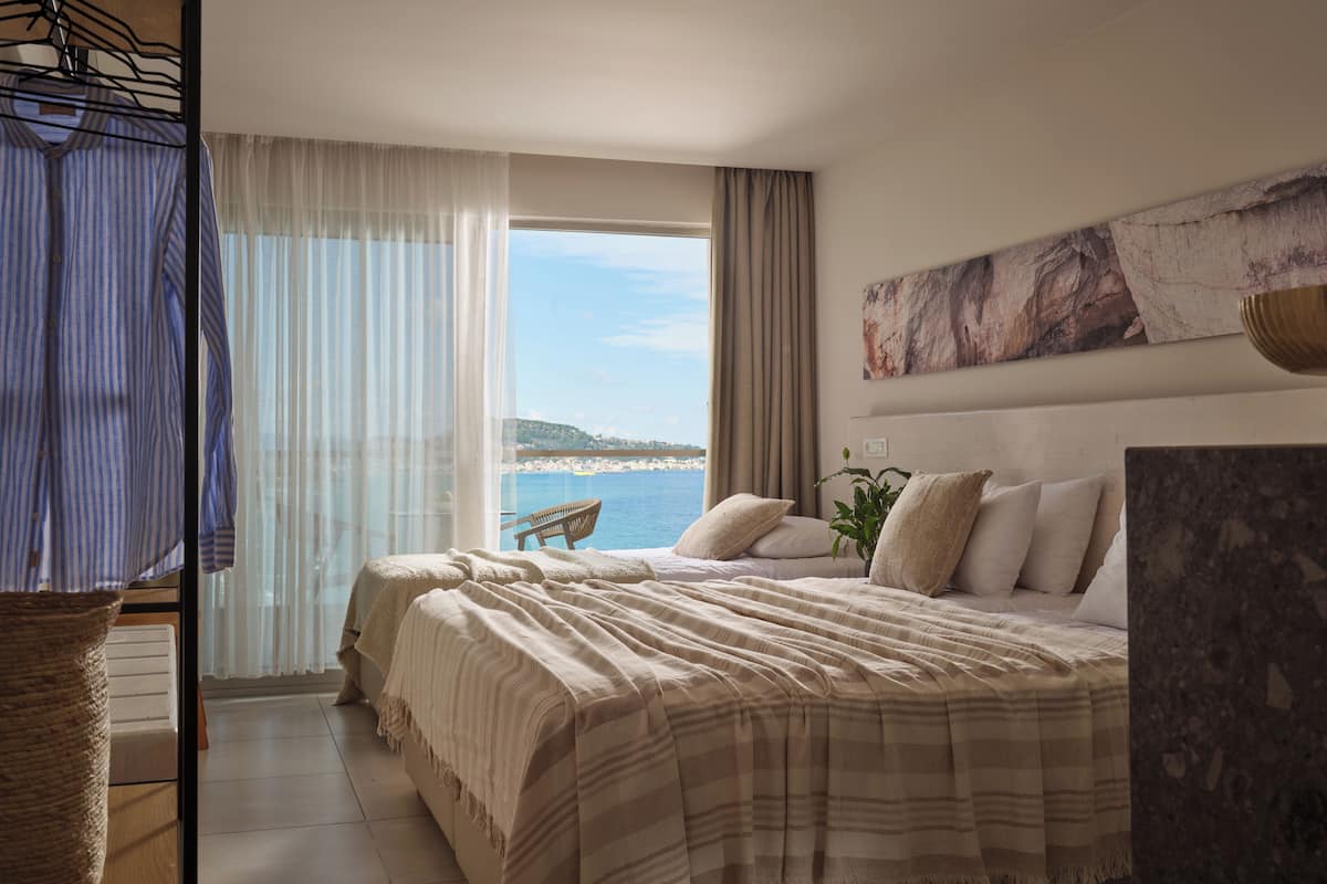 Deluxe Double or Twin Room (Panoramic Sea & Pool View - 3 Adults) | In-room safe, soundproofing, free WiFi, bed sheets