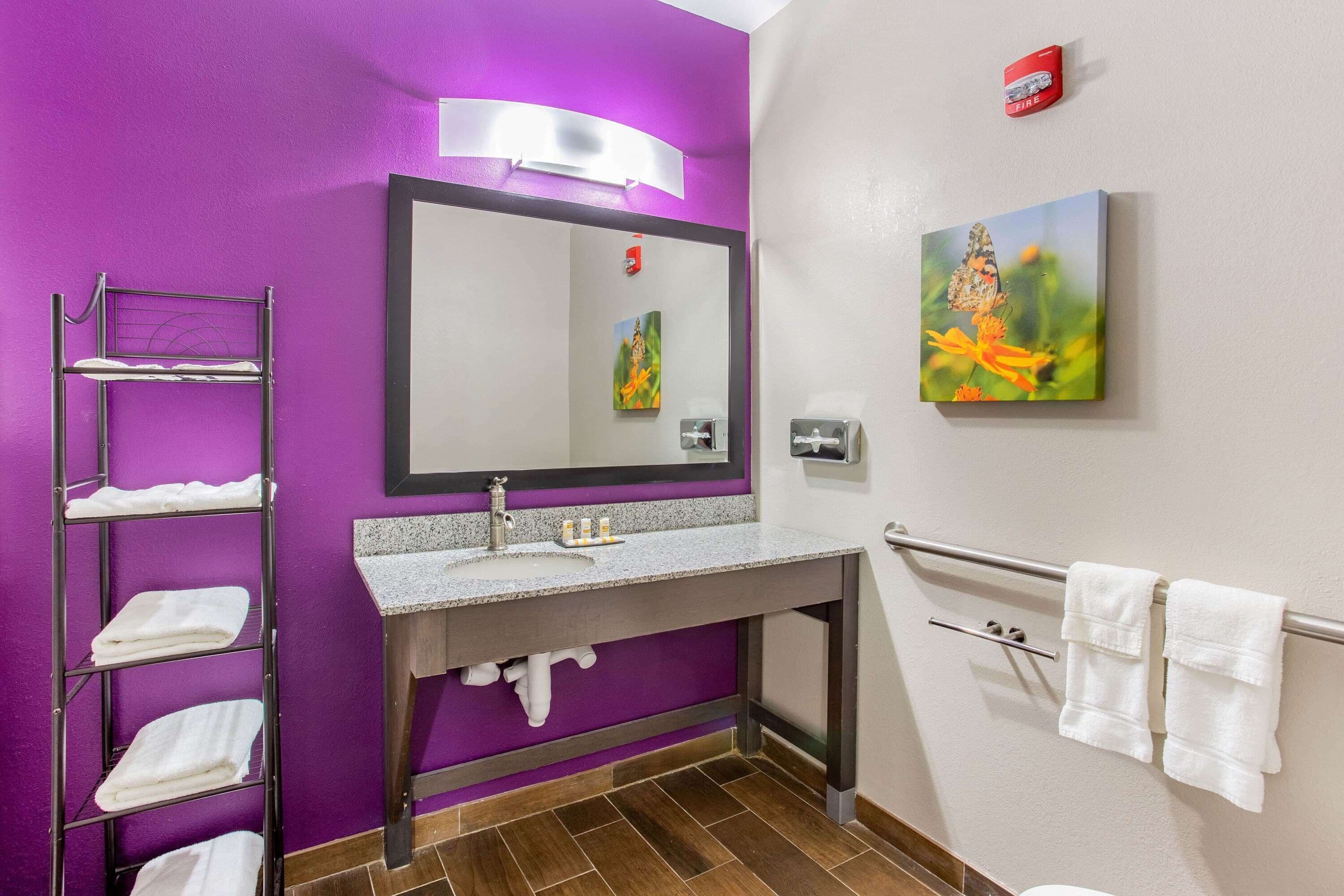 combined shower/bathtub, free toiletries, hair dryer, towels