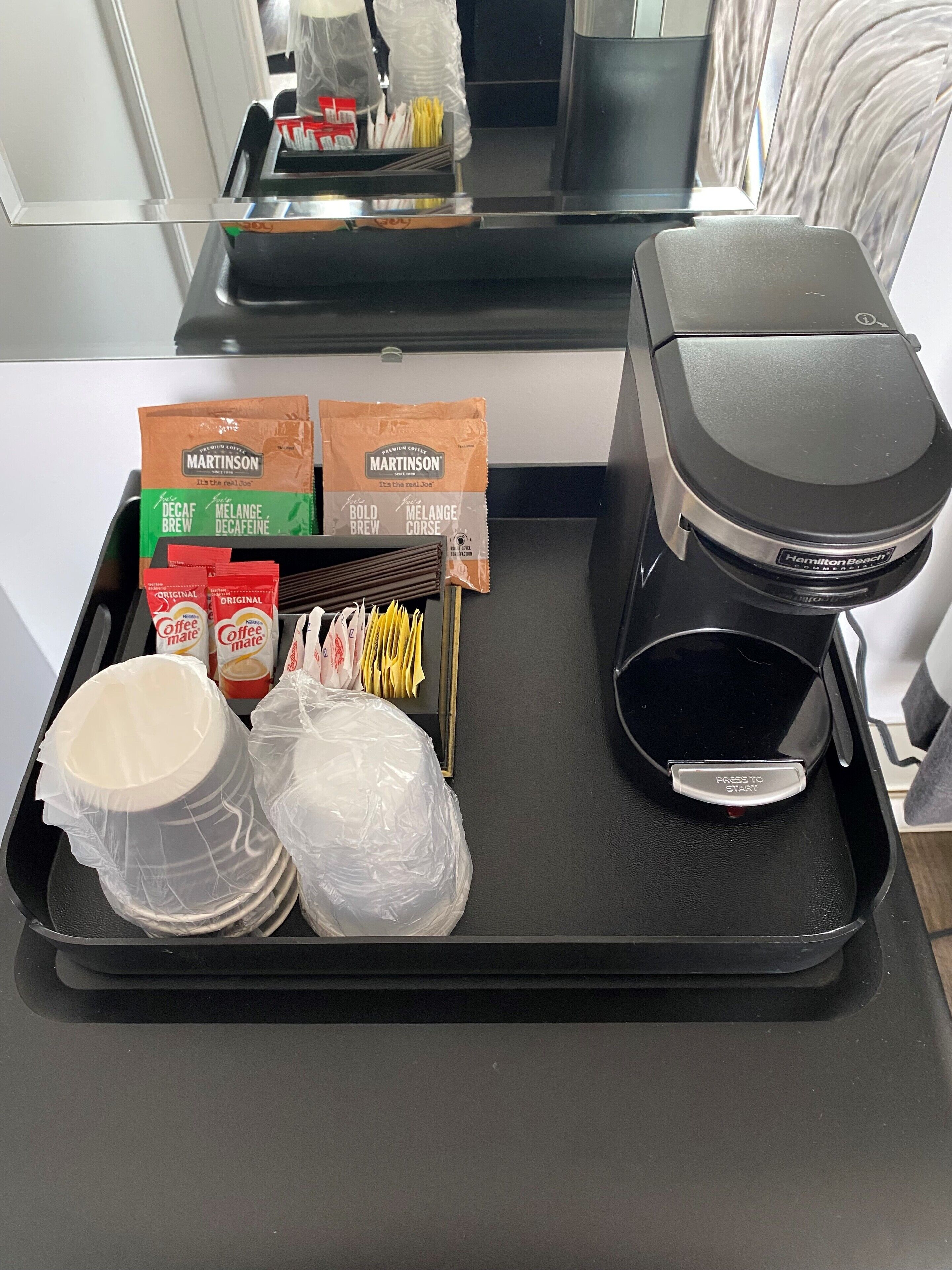 Desk, blackout drapes, iron/ironing board, cribs (surcharge)