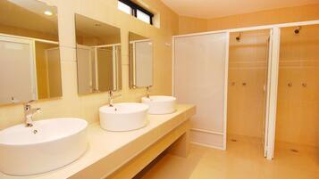 Shower, free toiletries, hair dryer, towels