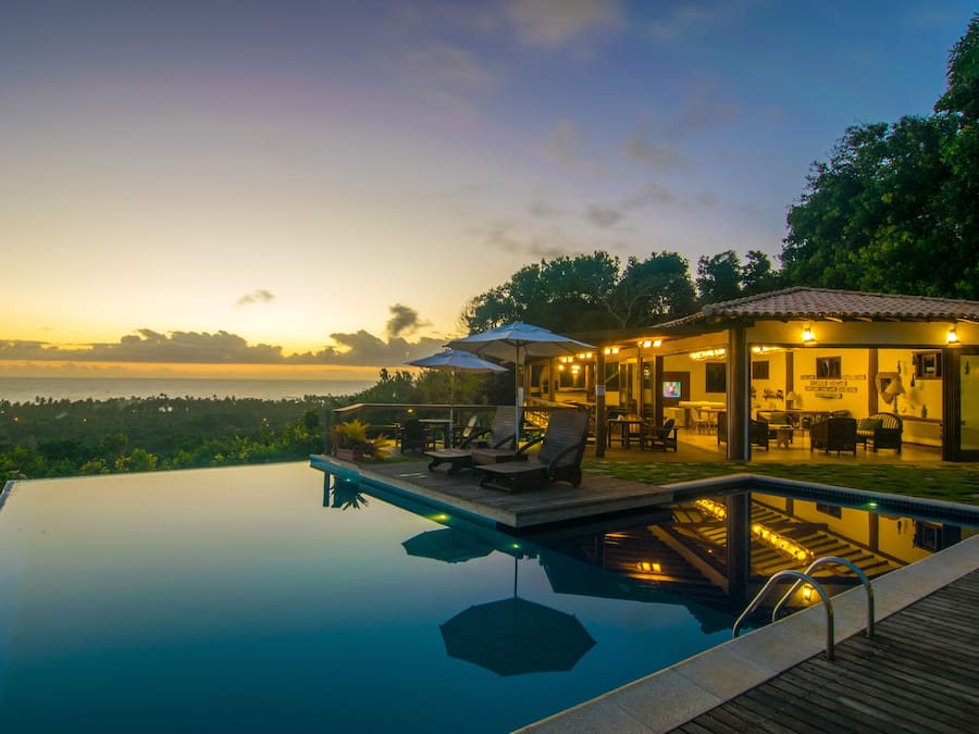 Outdoor pool, pool umbrellas, pool loungers