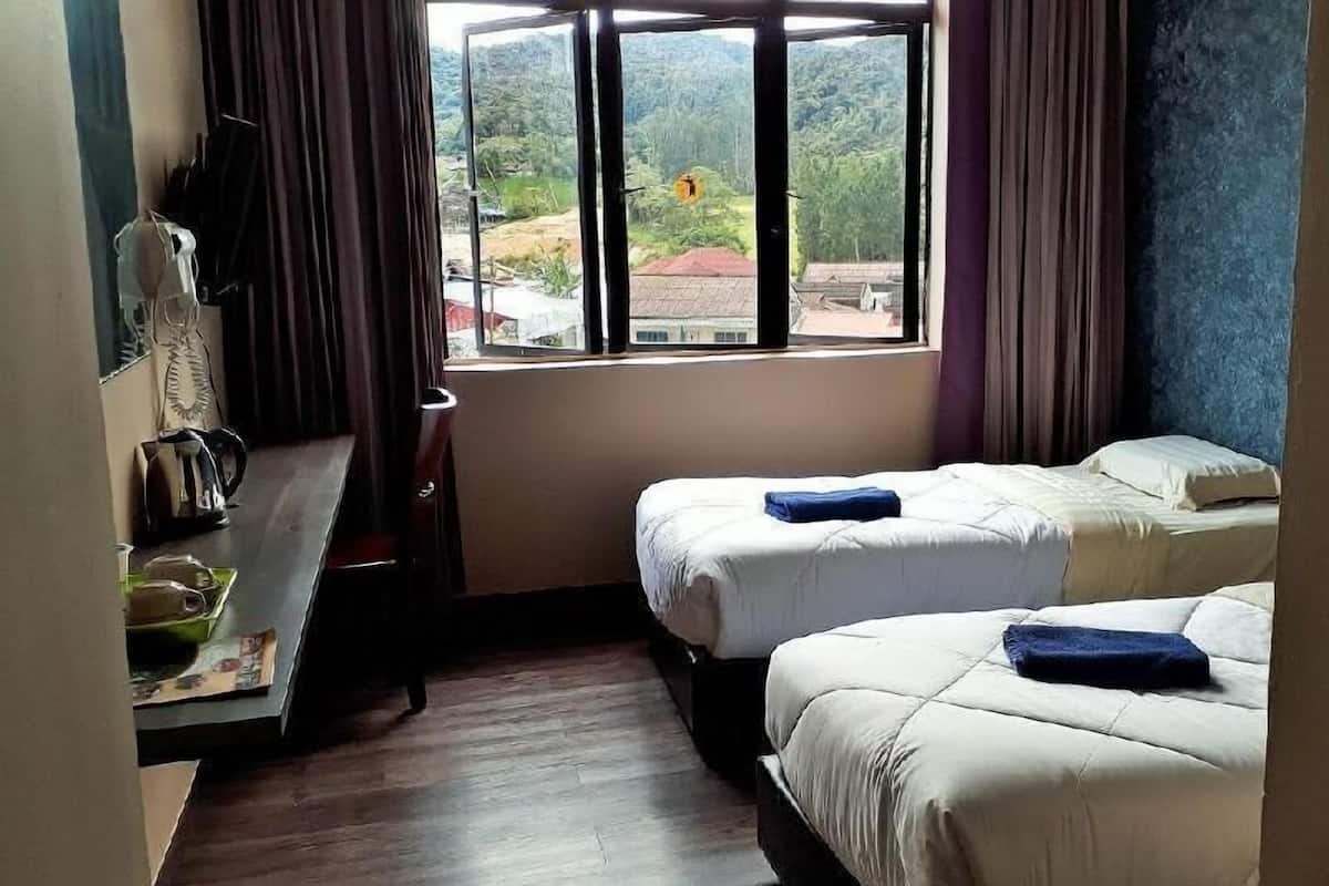 Desk, free WiFi, bed sheets