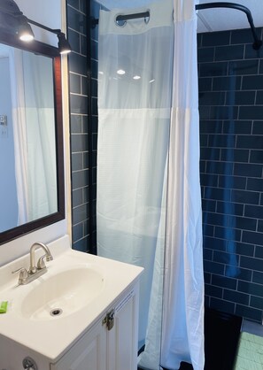 Estudio, 1 cama de matrimonio, terraza | Baño | Artículos de higiene personal gratuitos, secador de pelo y toallas