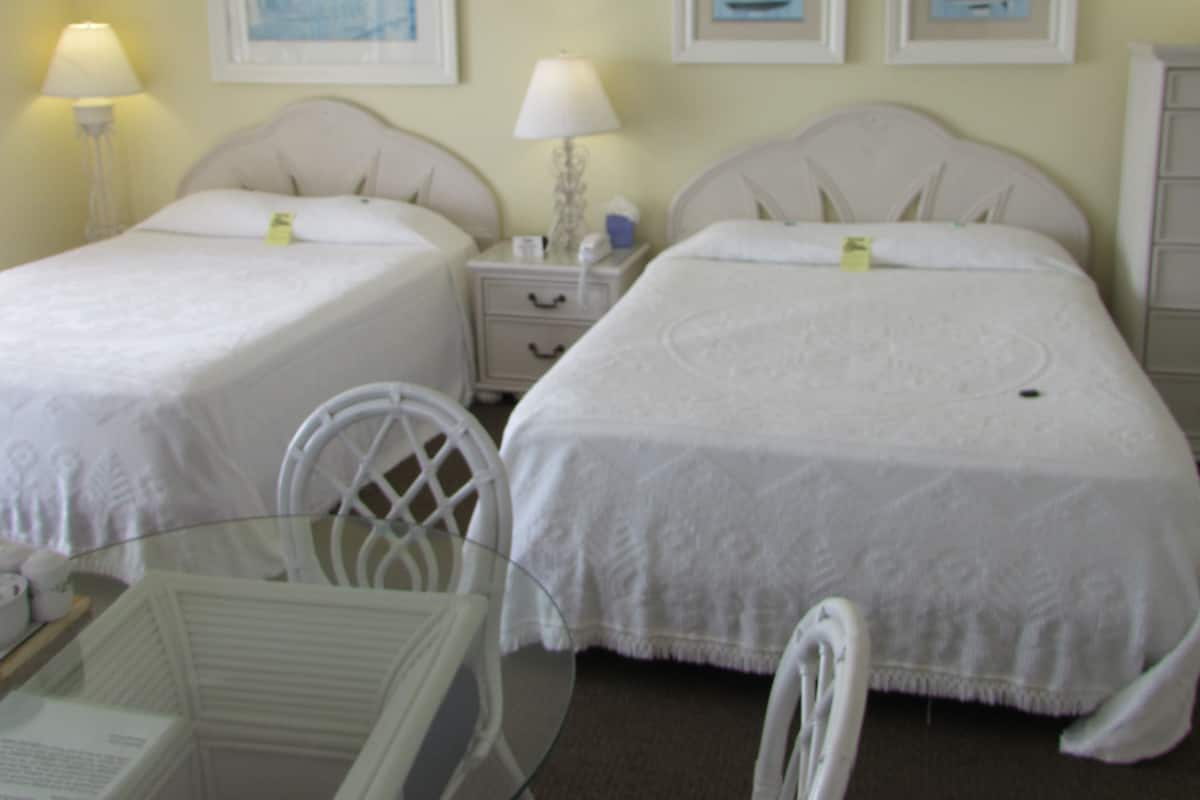 Studio, 2 Queen Beds, Ocean View | In-room safe, desk, laptop workspace, iron/ironing board