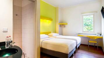 Premium bedding, desk, free WiFi, bed sheets