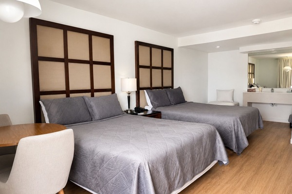 Standard Room, 2 Queen and 1 Single Bed, Non-Smoking | Desk, iron/ironing board (on request), WiFi (free), bed sheets