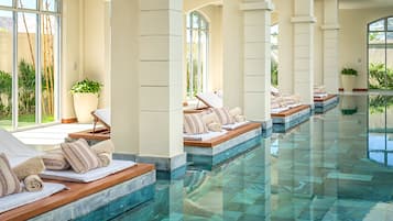 Outdoor pool, pool umbrellas, pool loungers