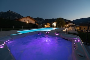 Seasonal outdoor pool, pool umbrellas, sun loungers