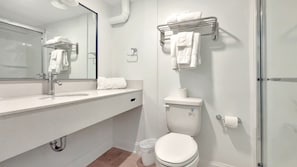 Shower, hydromassage showerhead, towels, soap