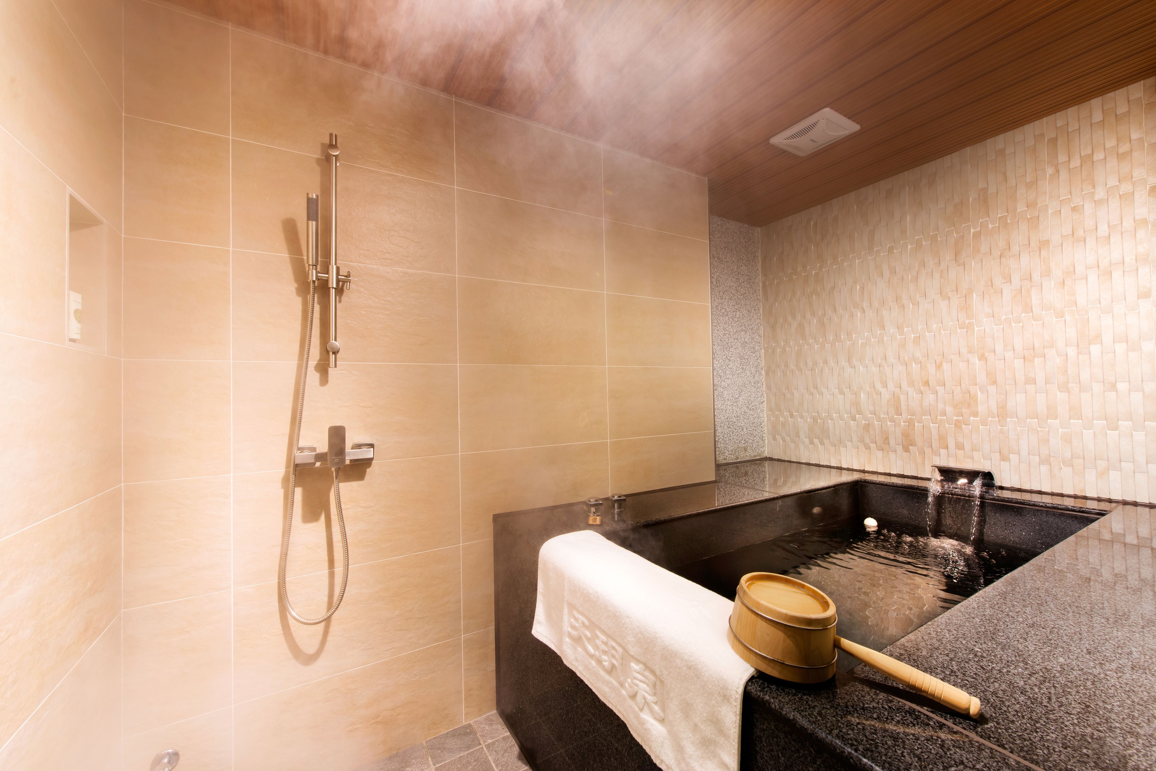 classic twin room | bathroom | separate bathtub and shower, spring water bathtub, hair dryer, bathrobes