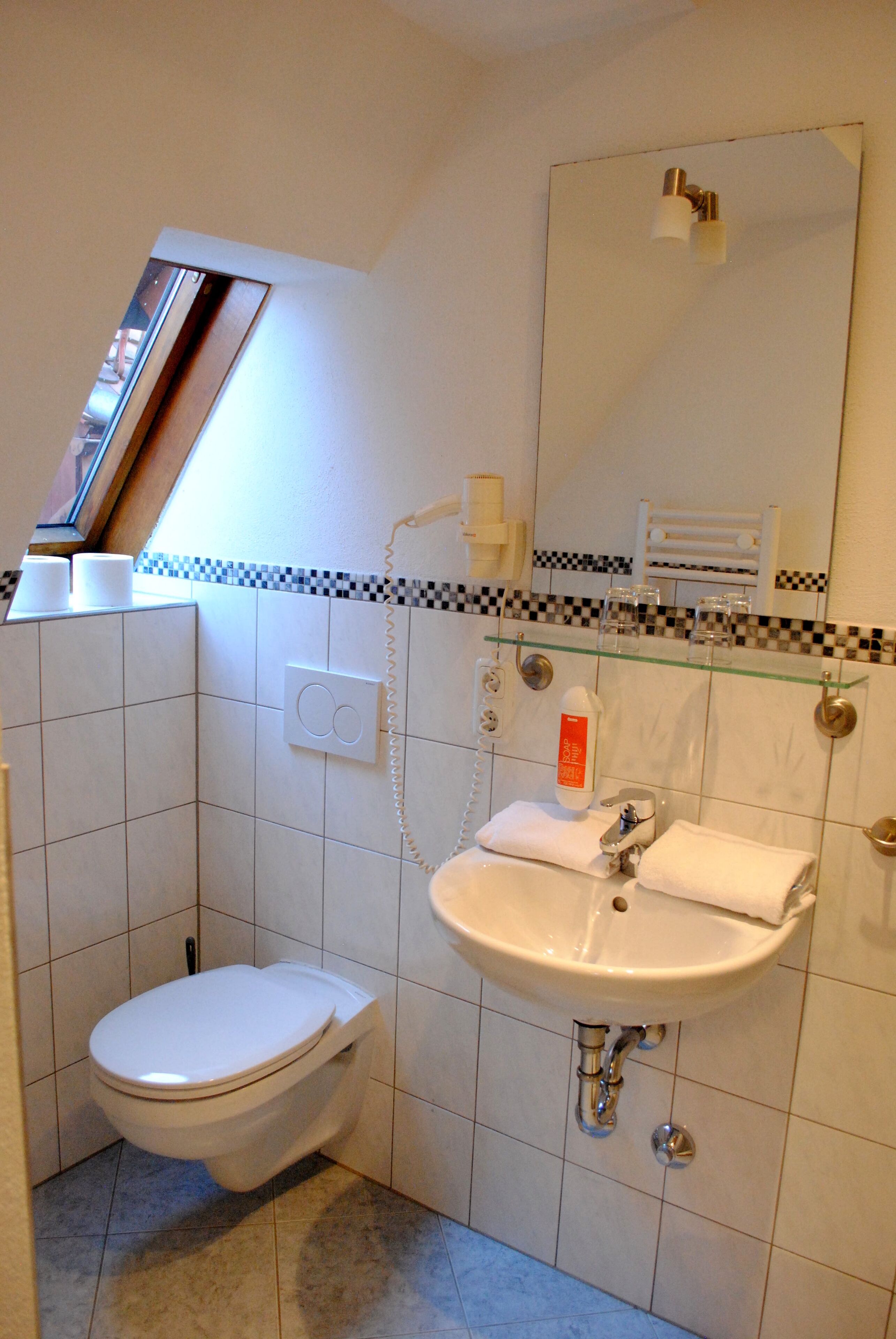 shower, free toiletries, hair dryer, towels