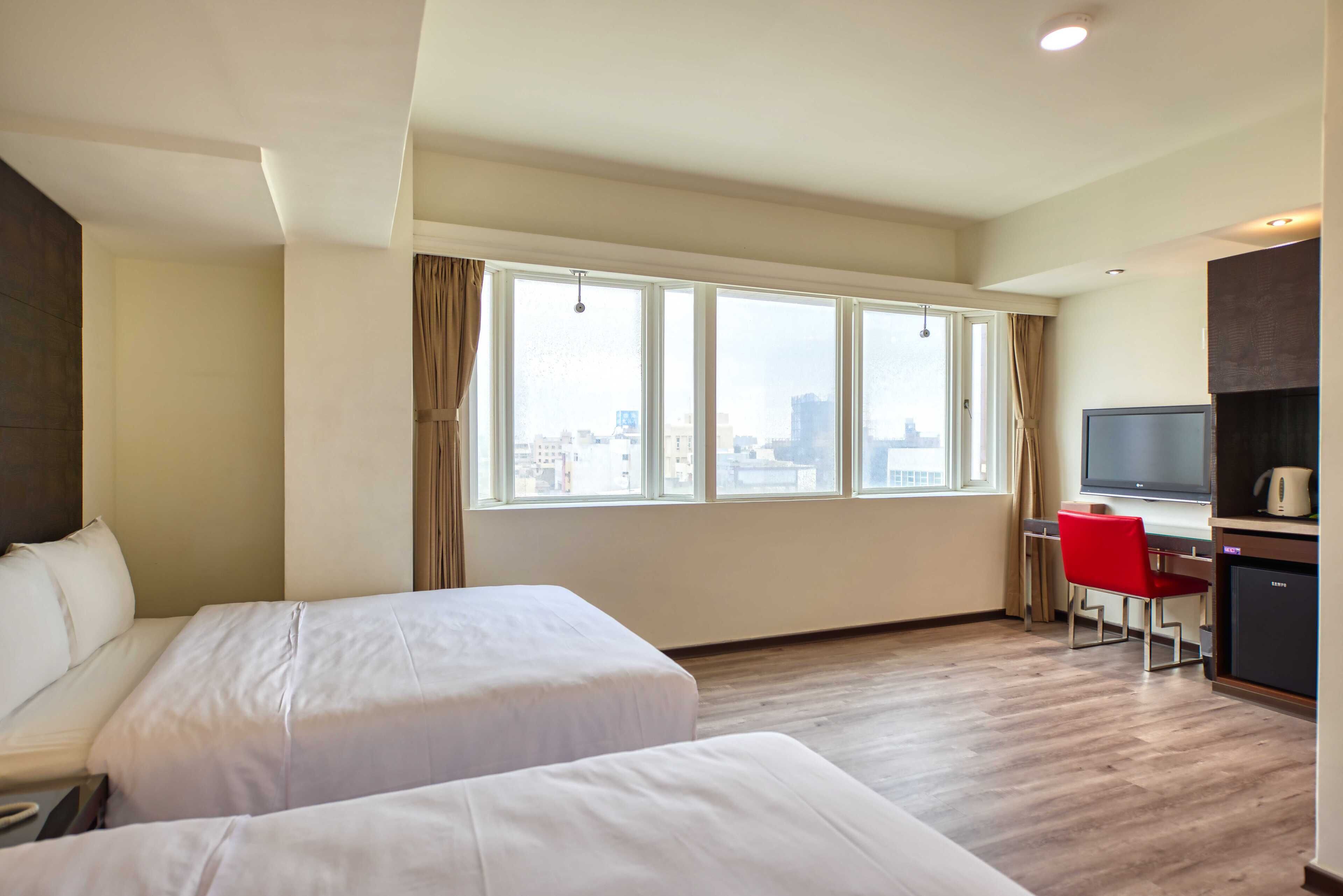 basic quadruple room, 2 double beds | desk, laptop workspace, free wifi, bed sheets