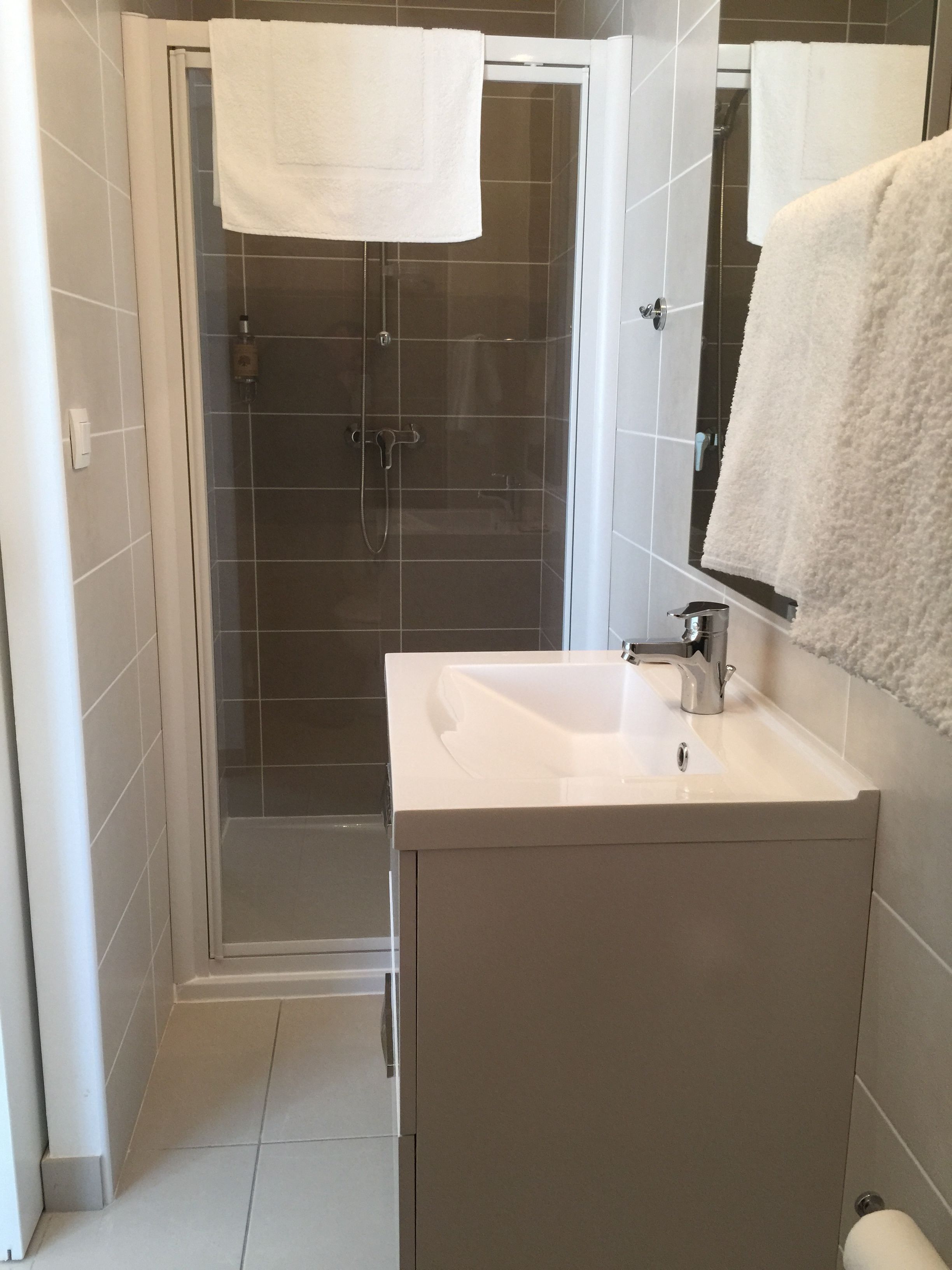 shower, free toiletries, hair dryer, towels