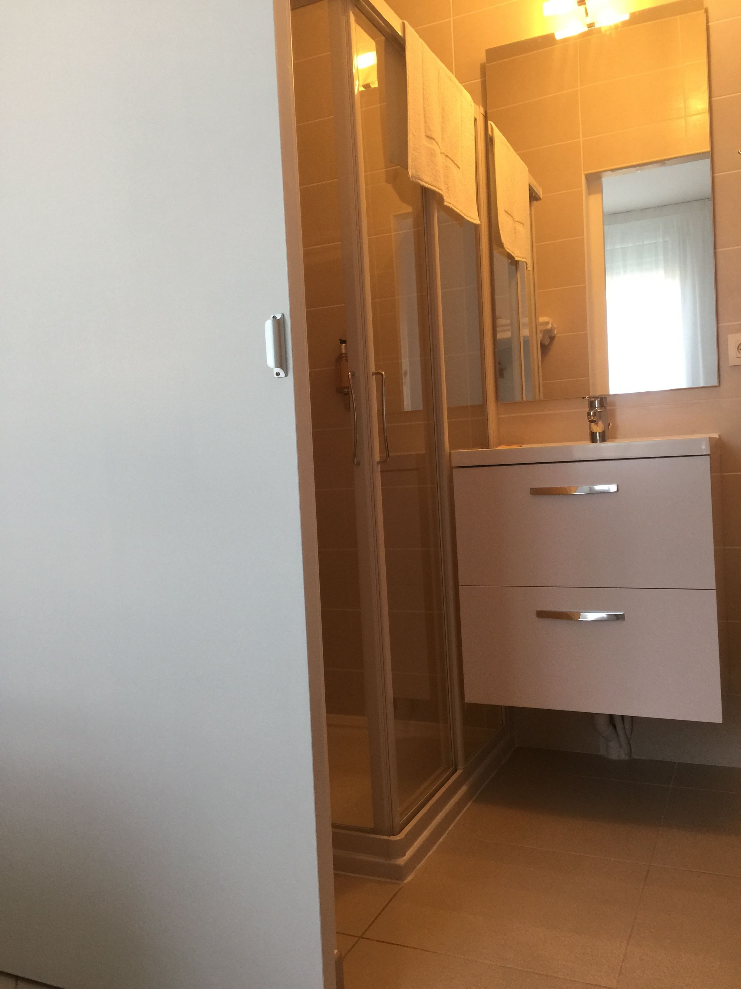 shower, free toiletries, hair dryer, towels