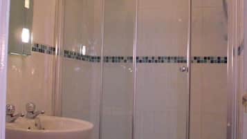 Shower, free toiletries, hair dryer