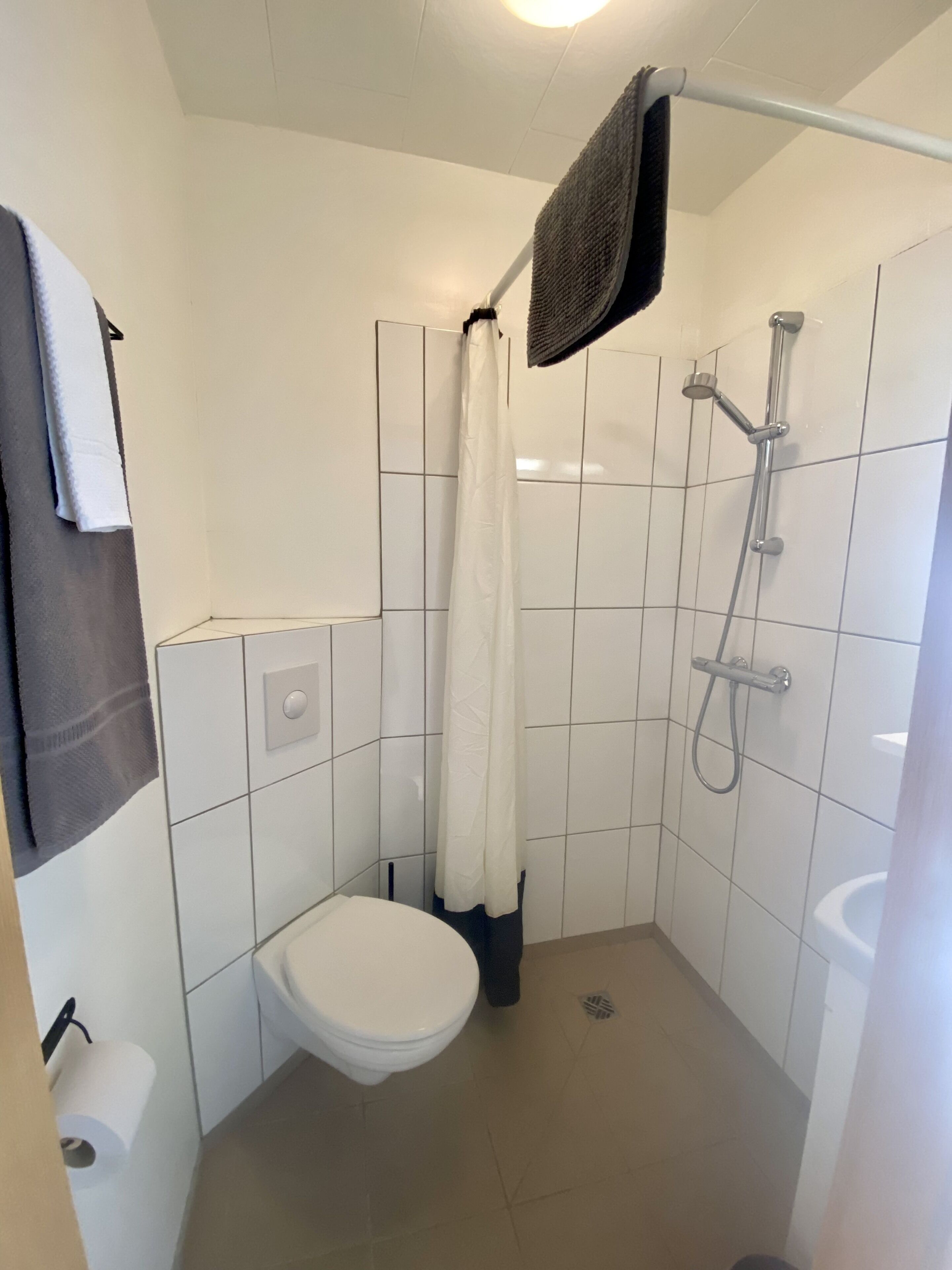 single room | bathroom | shower, towels, soap, shampoo