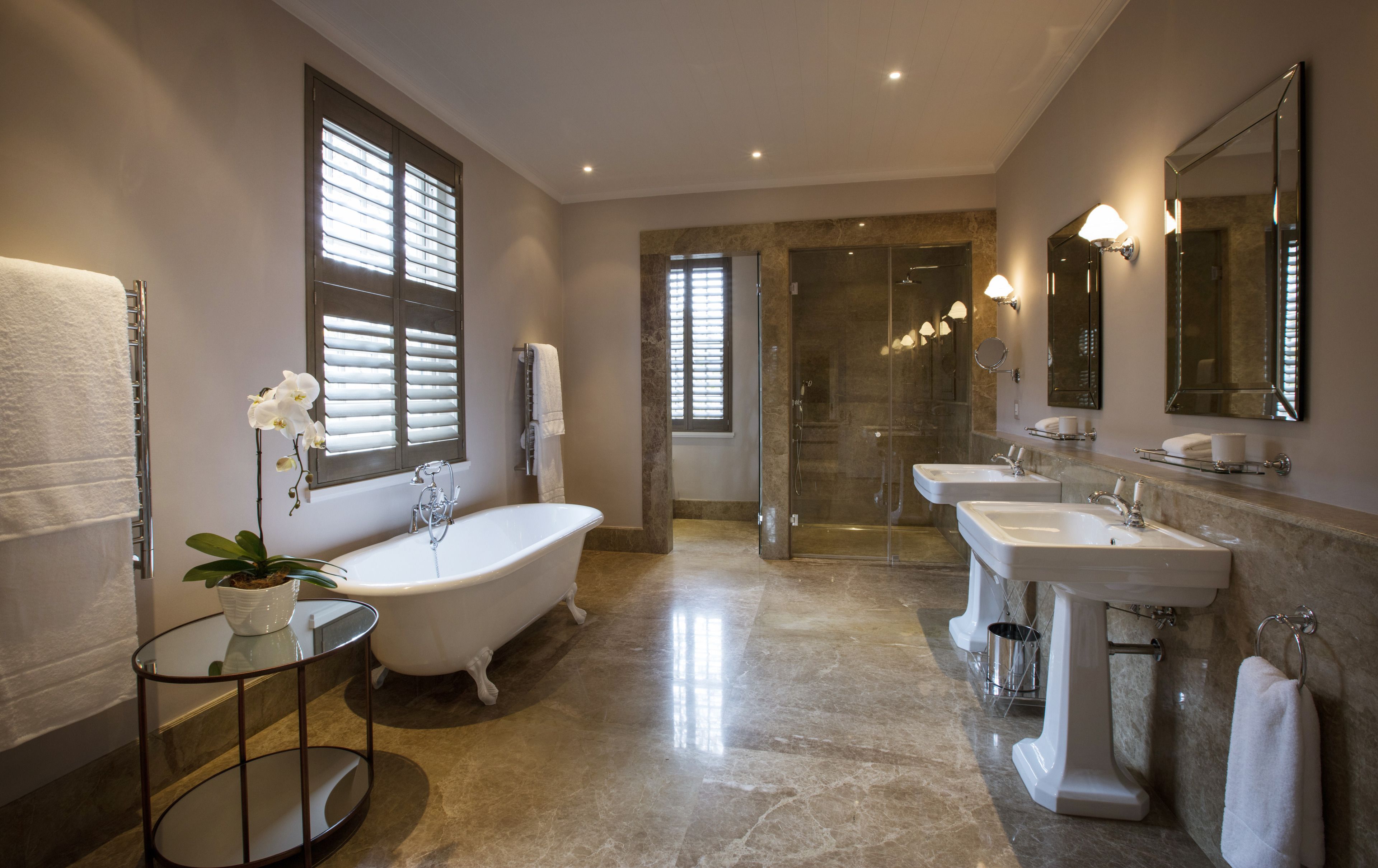 rainfall showerhead, free toiletries, hair dryer, bathrobes