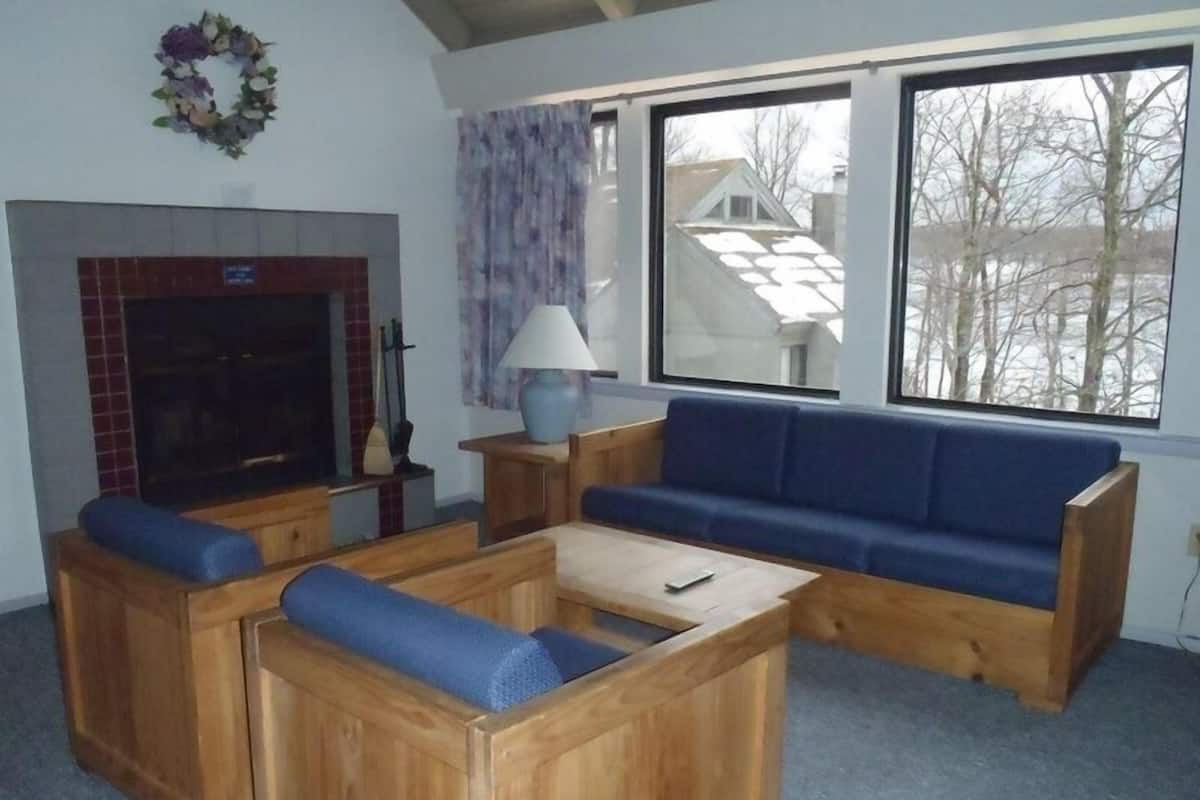 Casa de árbol, varias camas, 2 baños, vista al lago | Área de sala de estar | Televisión y reproductor de DVD