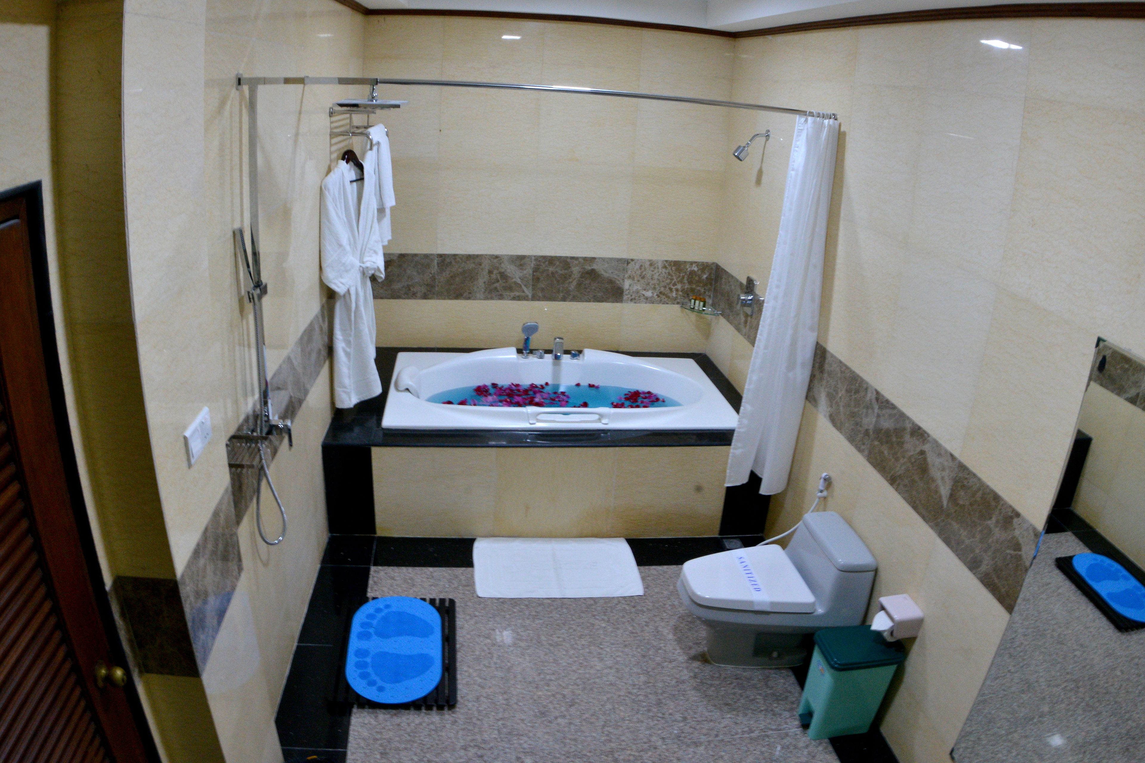 free toiletries, hair dryer, bathrobes, slippers