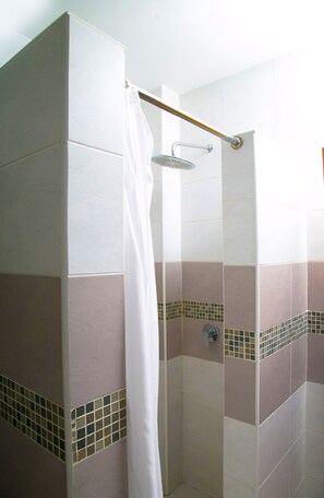 Shower, free toiletries, hair dryer, towels