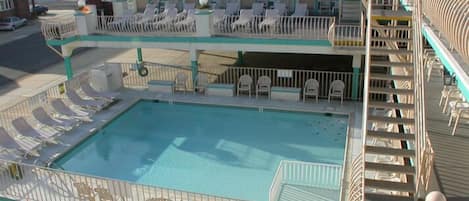 Outdoor pool, open 10:00 AM to 8 PM, sun loungers