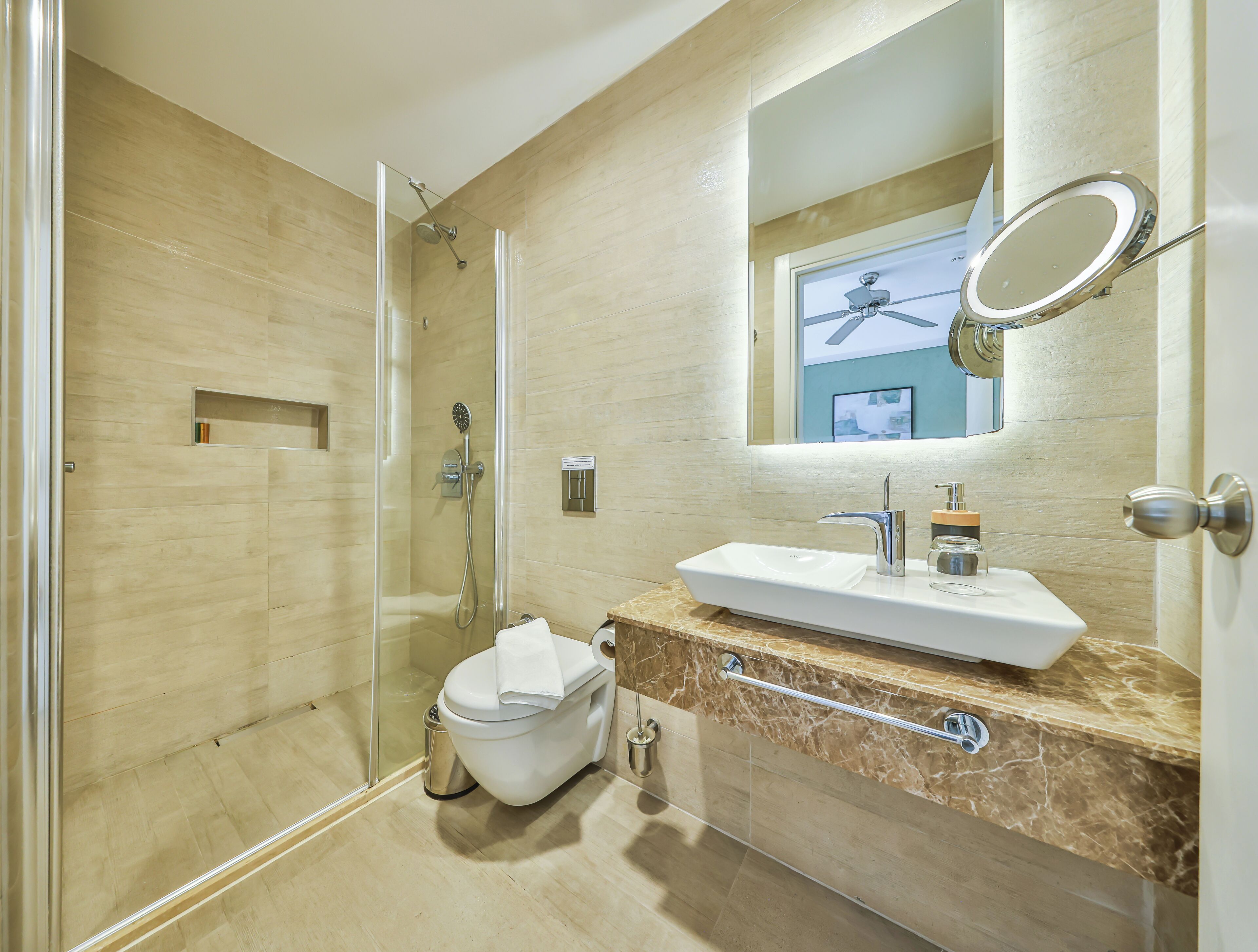 standard room | bathroom | shower, hair dryer, towels