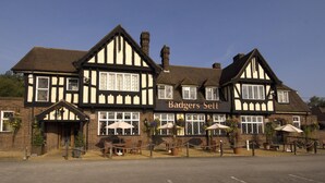 A traditional half-timbered building with a sign reading 'Badgers Set.' - Premier Inn Hagley (Stourbridge)