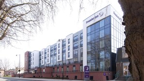 A multi-story building with a prominent 'Premier Inn' sign, a brick facade, and large windows. - Premier Inn Shrewsbury Town Centre (Shrewsbury)