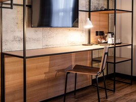 Desk, laptop workspace, free WiFi, bed sheets